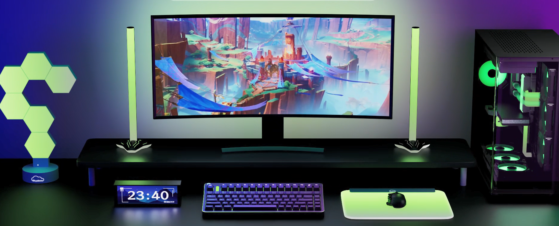 RGB light strip diffusing behind a monitor.